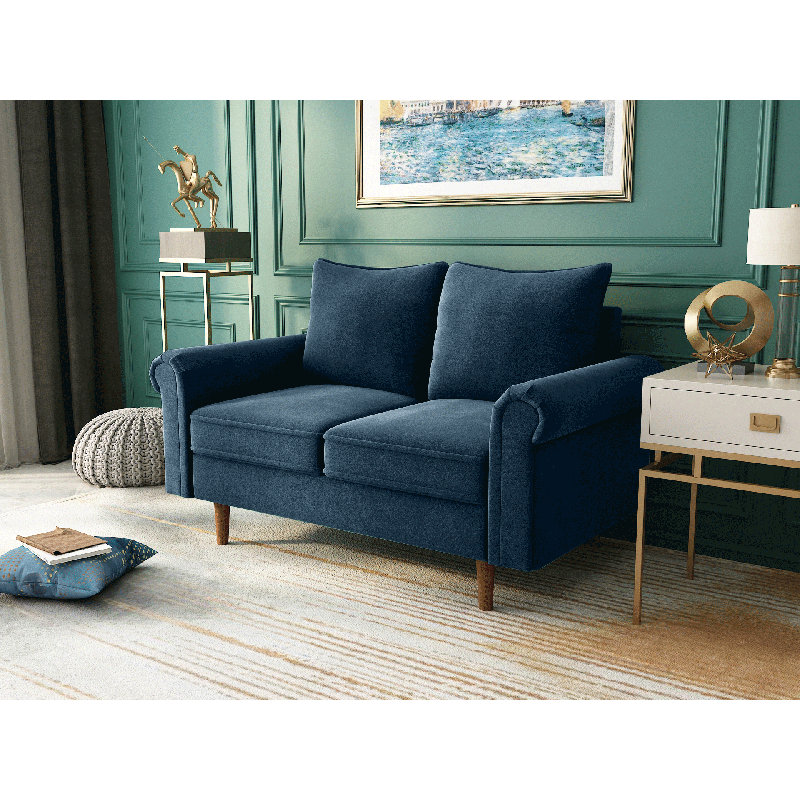 Causeuse à accoudoirs évasés 54 po Gail, Polyester bleu foncé
