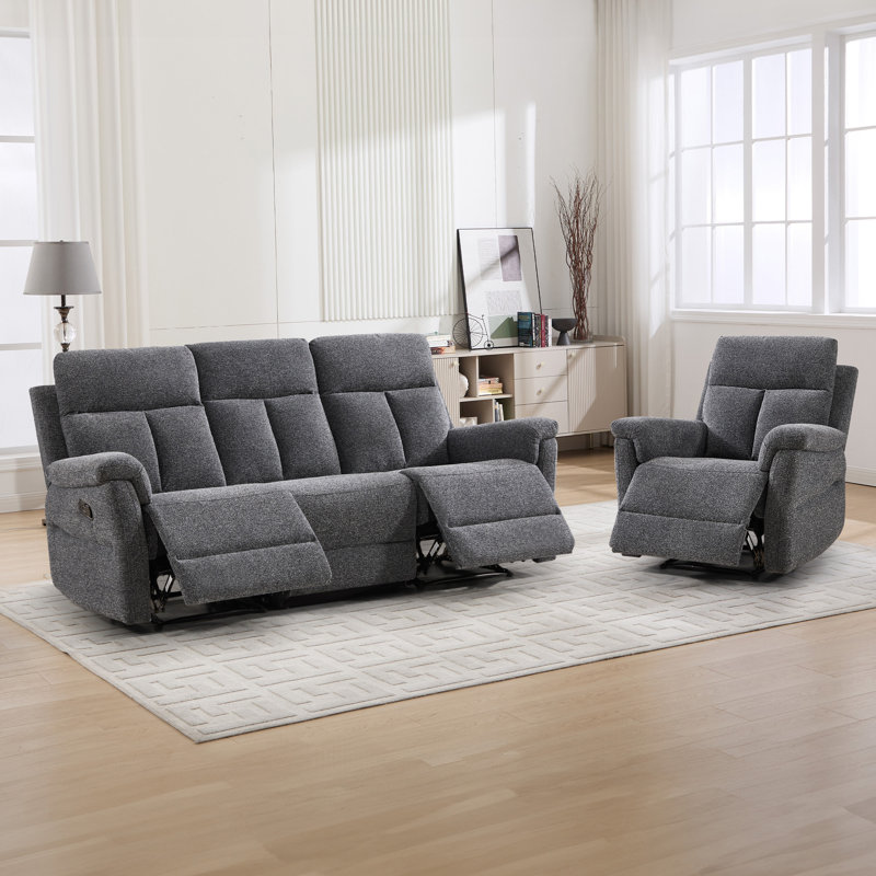 Ensemble de salon inclinable manuel 2 pièces en chenille moderne 2 pièces, Dark Gray