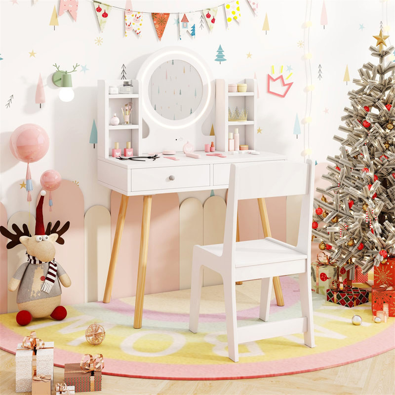 Dressing Table with Mirror, White