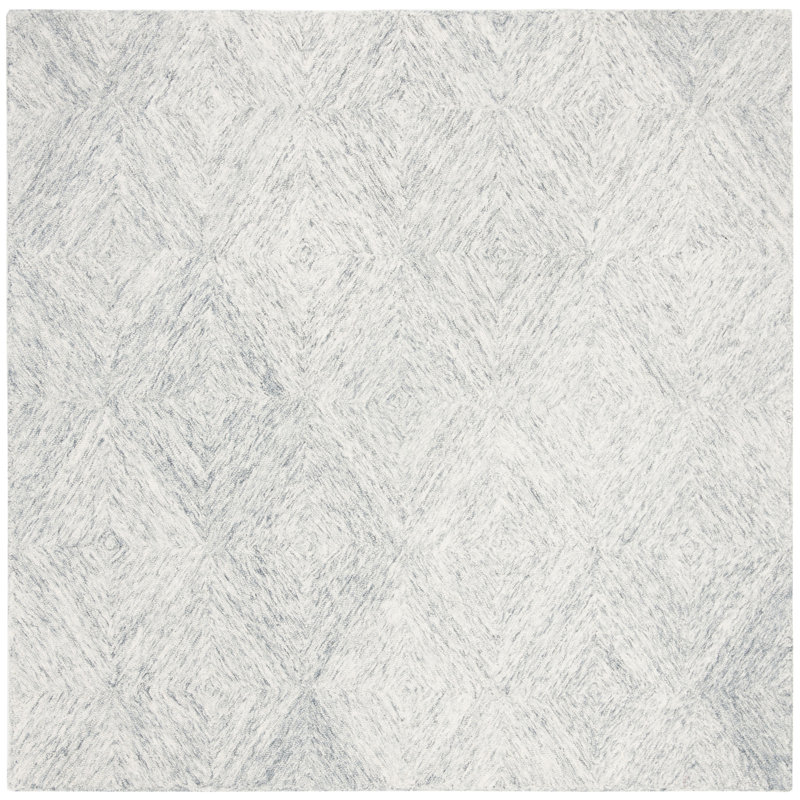 Geometric Handmade Tufted Wool Silver Area Rug, Square 6'