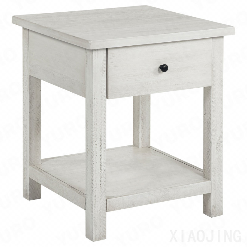 Table de bout en bois vieilli à 1 tiroir avec tablette