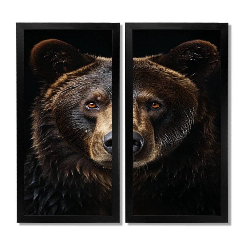 Ours majestueux, art mural encadré, animaux bruns, ensemble de 2 décorations murales, H 20 po x l 24 po, Avec cadre, Noir
