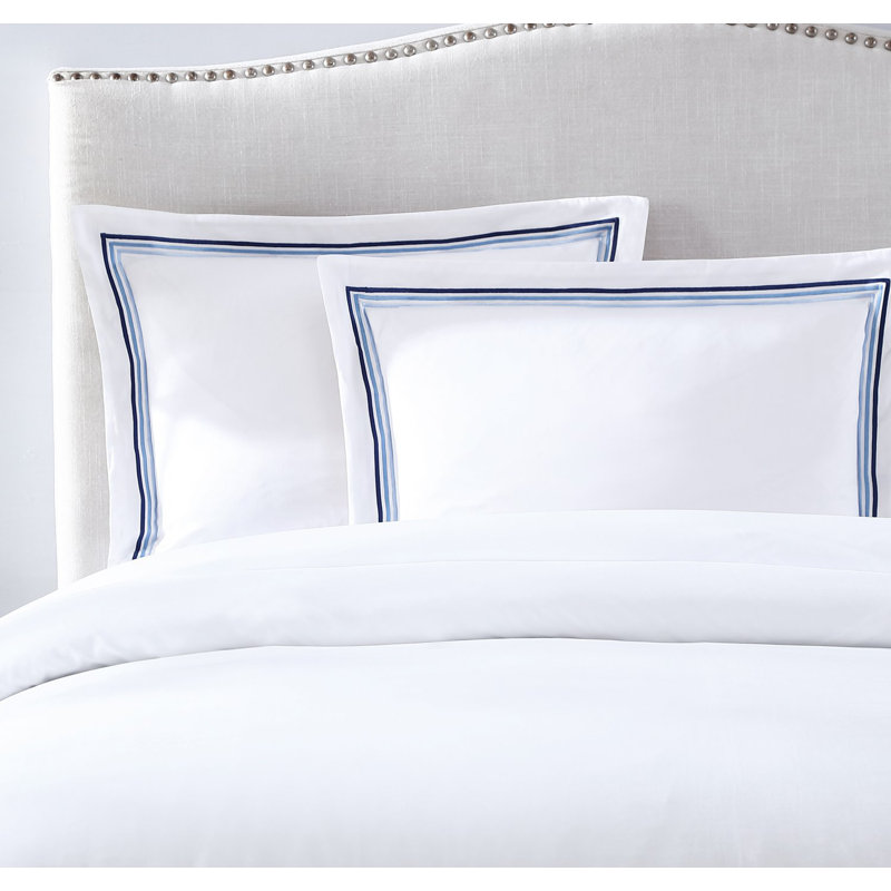 Triple Luxe Sateen Duvet Cover Set , Queen Duvet Cover + 2 Standard Shams, White/Ocean