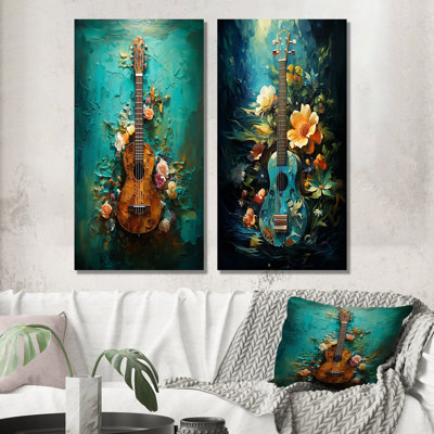 Guitare tropicale, musique euphonique - ensemble de 2 impressions sur toile