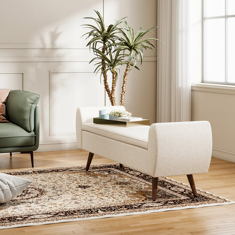 Alamo Upholstered Storage Bench, Beige Teddy