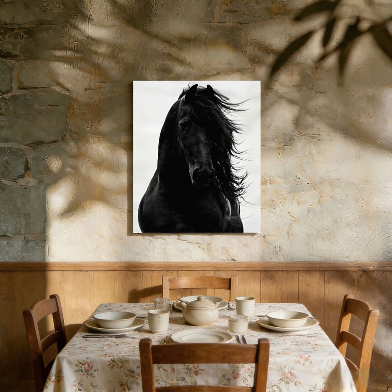 Portrait de cheval étalon noir Industries, art mural non encadré, L 36 po x l 24 po