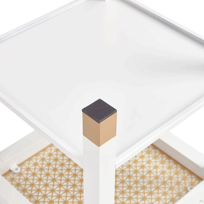 2-Layer Glass Square End Table, White/Gold