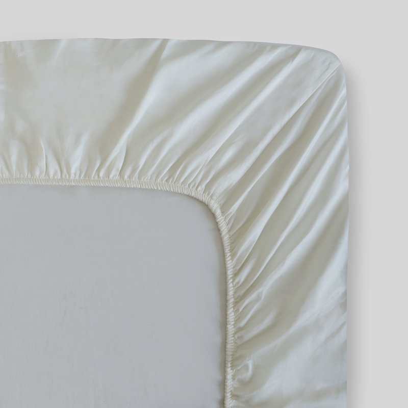 Drap-housse 100% coton 400 fils Sateen, Ivoire, Drap-housse de taille simple