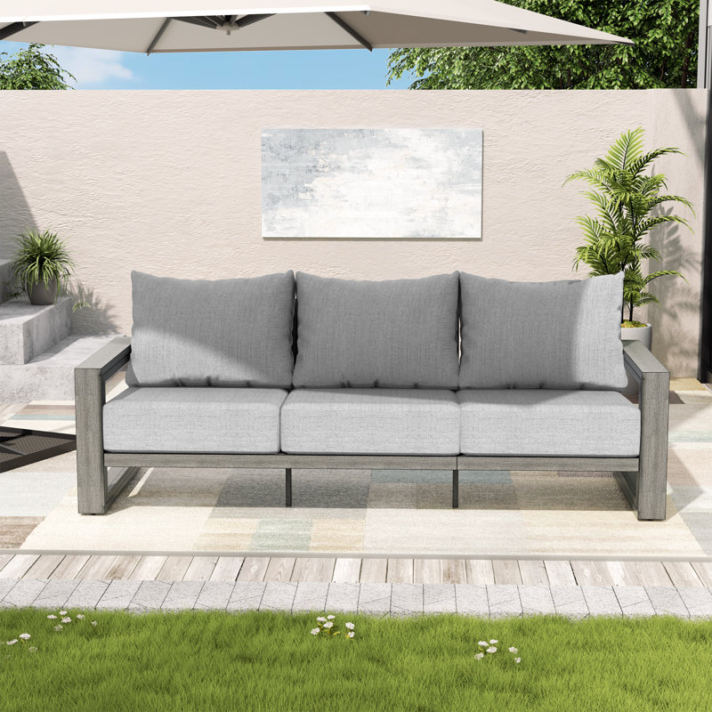 Canapé d'extérieur Adden en aluminium peint à la main avec coussins gris, Gris