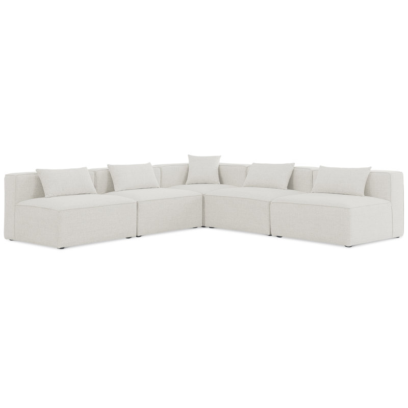 Cube Upholstered L-Shaped Sectional Reversible, Cream Linen Textured Fabric - Armless