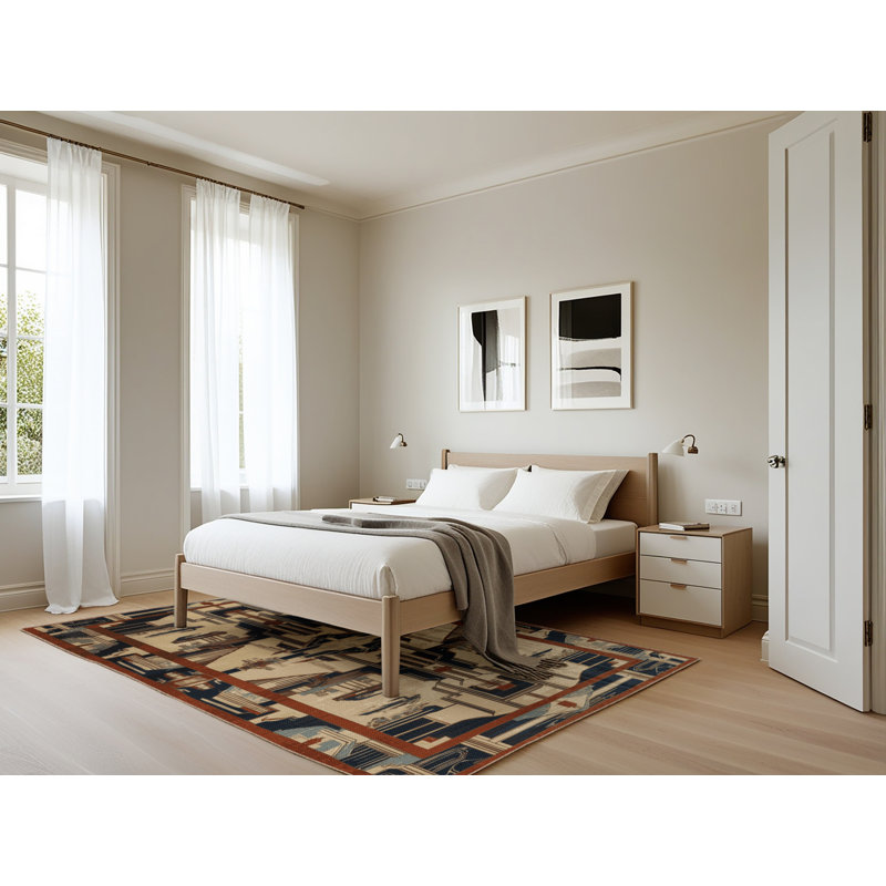 Tapis art déco brun lavable à la machine, Rectangle 5 pi x 7 pi