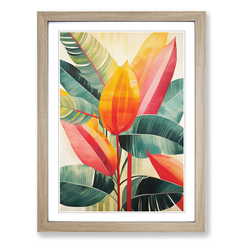 Tropical Leaf Constructivism - Framed Print, 64cm H x 46cm W, Oak Framed