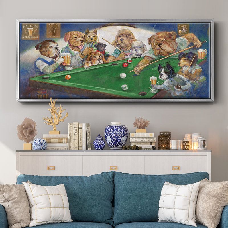 Pool Dogs- Framed Canvas