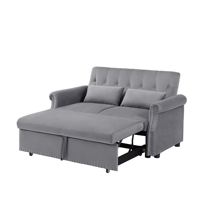 Canapé-lit en velours de 55 po Kyoinom, Velours gris