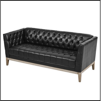3 Seater Faux Leather Sofa with Button Tufted Design and Wood Legs