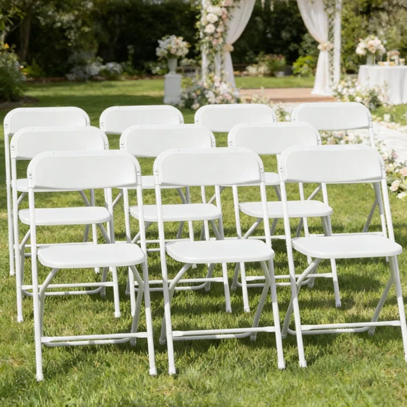 Ensemble de 4 chaises pliantes en plastique, chaises de table pliables à cadre en métal blanc 350 lb, sièges empilables pour la maison, la cour, le jardin, les chaises de fête de mariage