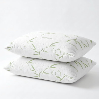 Memory Foam Bed Pillow, Cooling Bamboo Cover, Adjustable Firmness (Set of 2)