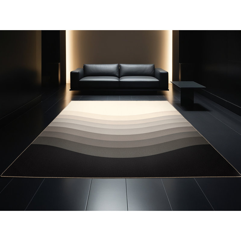 Machine Washable Ovaline Minimalist Ombre Rug in Beige – Beige Binding, 4' Round