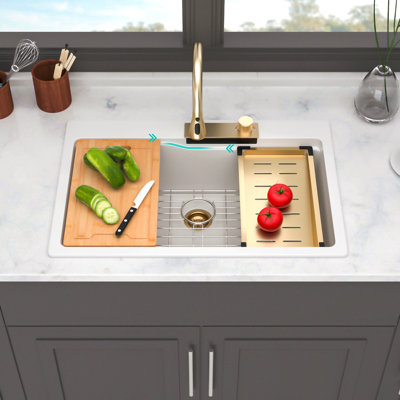 Évier de cuisine à fixation en cascade avec lavabo encastré 33 po x 22 po