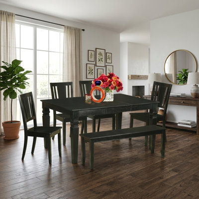 Dining Table And Kitchen Chairs 6 Piece Rectangular Dining Set With 18 Inch Self Storing Extension Butterfly Leaf And Bench Seating