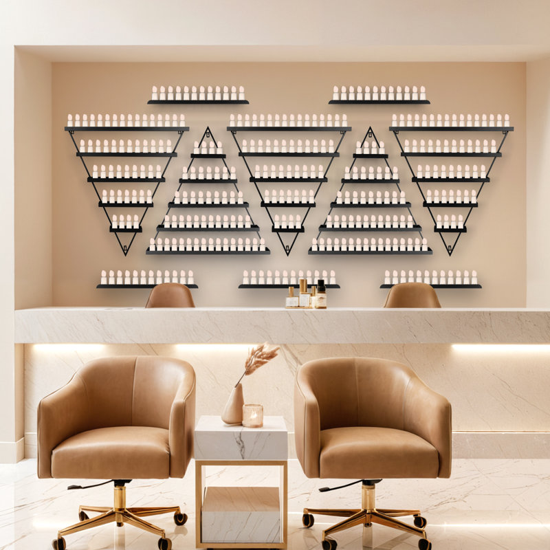 10 paquets de 10 supports de rangement pour vernis à ongles en métal, 5 supports de présentation triangulaires muraux pouvant contenir 600 bouteilles de présentoirs à cosmétiques et de support de parfum pour rouge à lèvres pour les salons de spas à domicile (noir)