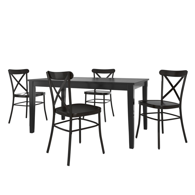 Deshandra 60" Finish Dining Set - 5-Piece, Black Dining Table And X-Cross Metal Chairs, Antique Black