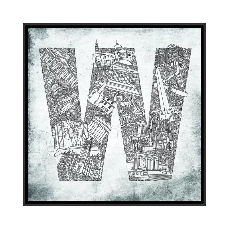 "Washington D.C." par Sasha, impression sur toile, H 18 po x l 18 po x P 1,5 po, Toile avec cadre noir, Pas de tapis