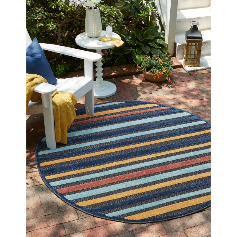 Berdy Striped Indoor / Outdoor Rug, Round 3'3"