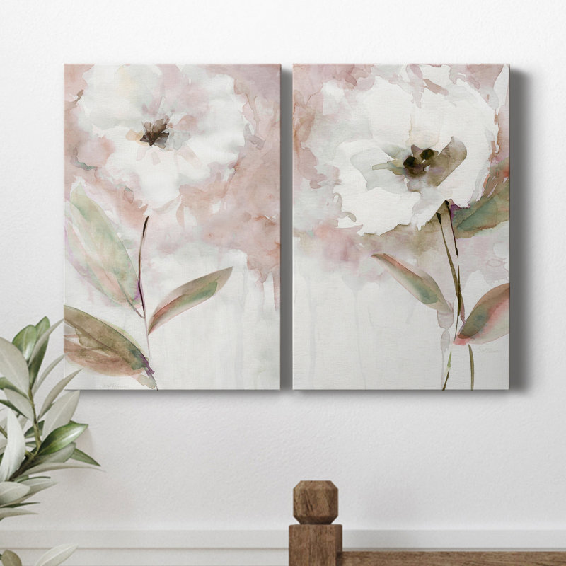 Summer Bloom I - Ensemble de 2 peintures sur toiles, H 27 po x l 36 po x P 1 po, Toile tendue