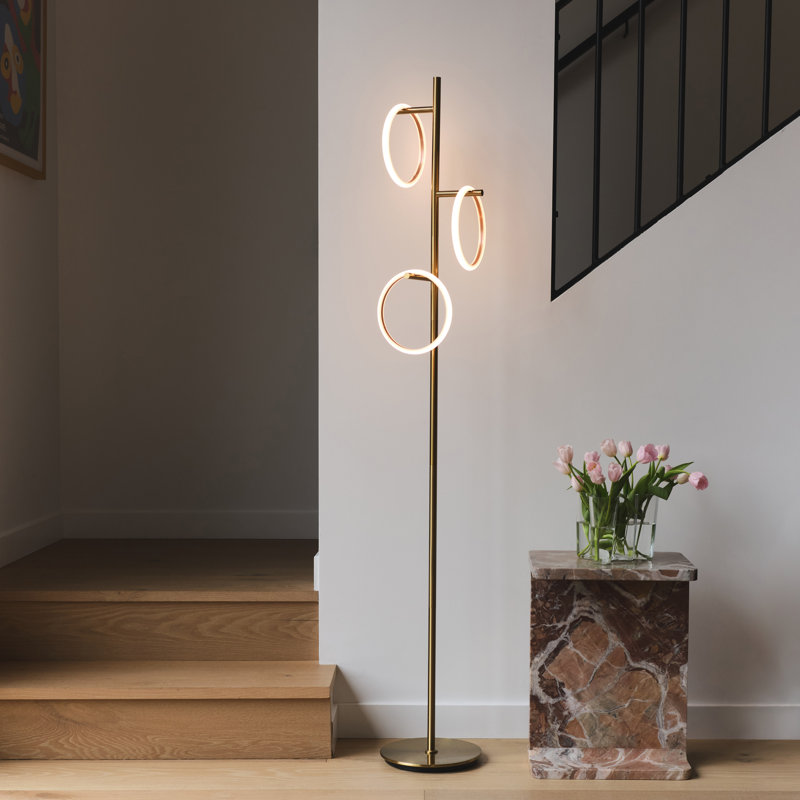Saturn 66" Modern LED Floor Lamp with 3 Removable Ring Lights and Gold Finish, 3-Way Dimming