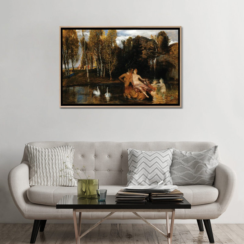 Les royaumes des bienheureux - ABQ31, H 32 po x l 48 po, Floater Framed Print Canvas without Mat, Beige