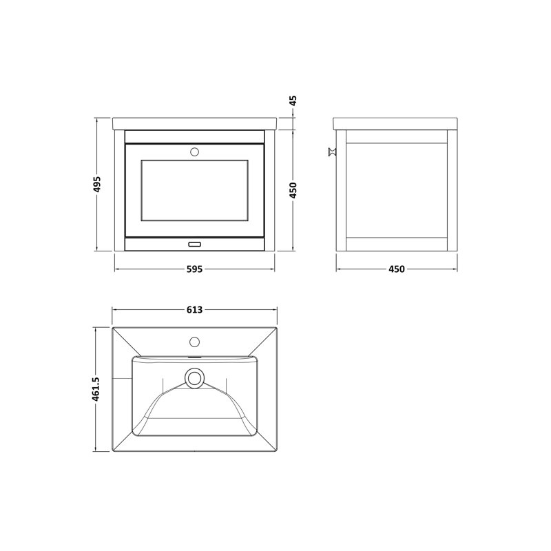 Hartleigh Bathroom Vanity, Matt Black, 61.3cm W