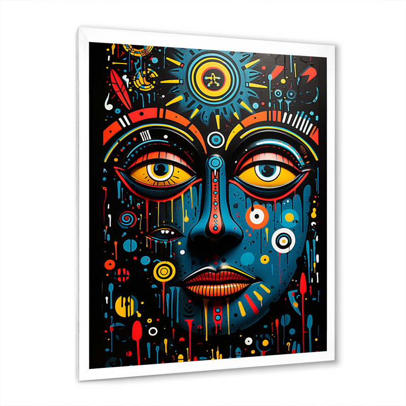 Art africain Ndebele, H 20 po x l 12 po x P 1 po, Cadre simple blanc
