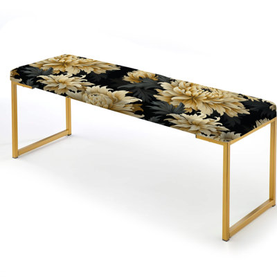 Dark Blue And Golden Gilded Damask Glamour VI - Damask Upholstered Gold Bench