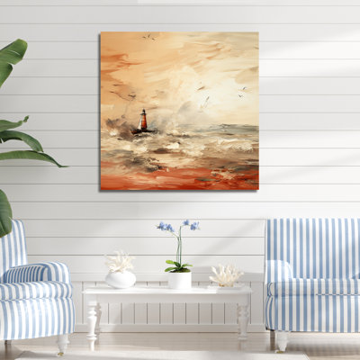Peinture jaune du coucher de soleil phare II - art mural coucher de soleil côtier