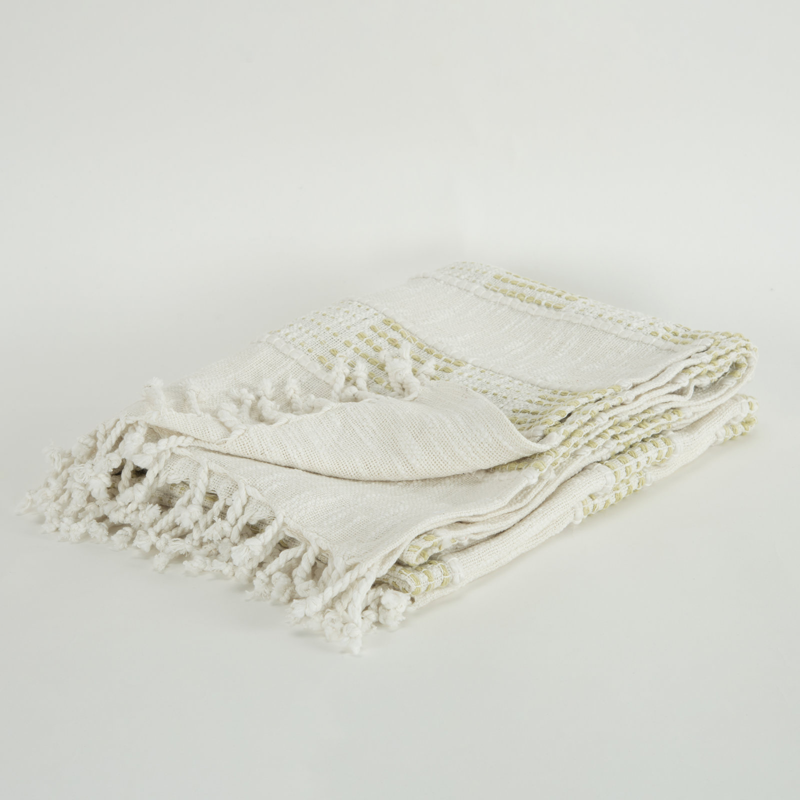 Alora Cotton Hand Woven Throw Blanket, White/Beige