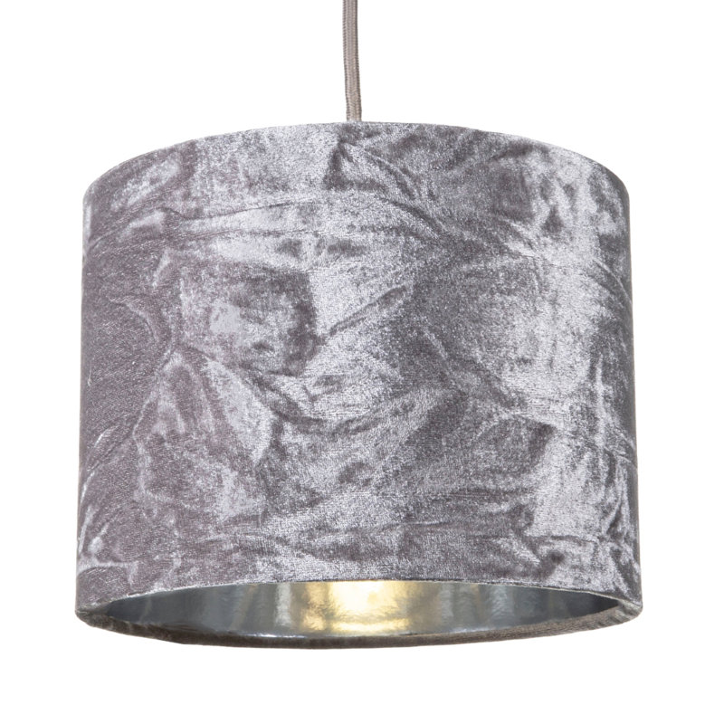 30cm Velvet Drum Lamp Shade, Silver, 20cm H x 30cm W x 30cm D
