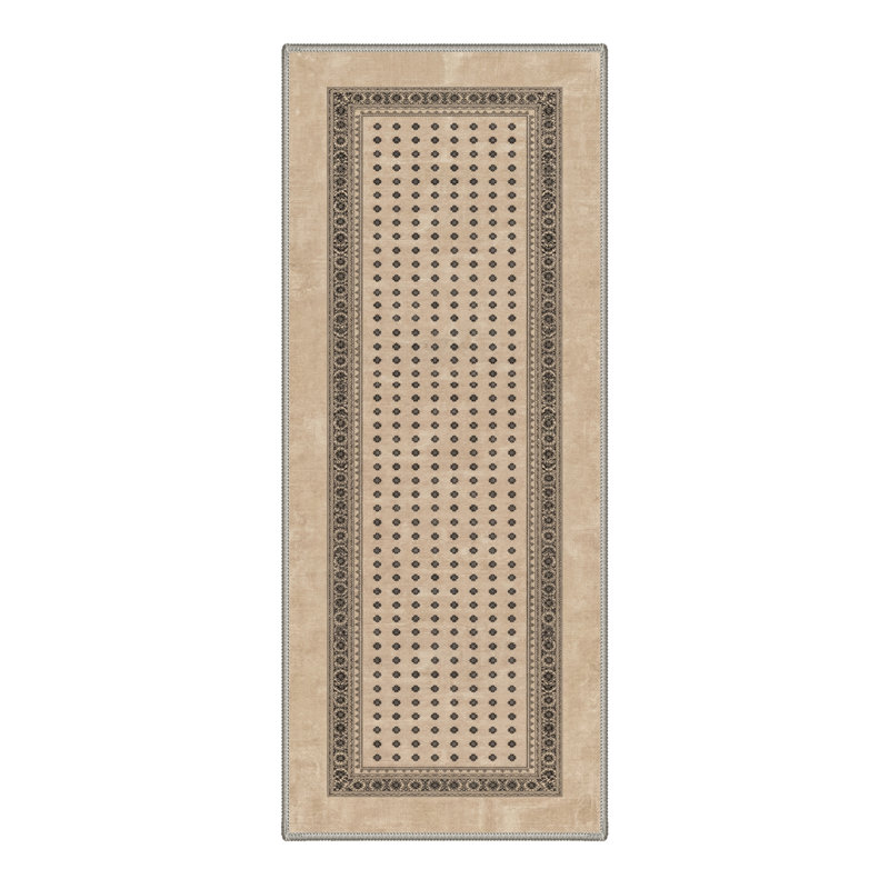 Novara Boho Vintage Floral Machine Washable Beige / Brown Indoor Area Rug with Non-Slip Backing, Runner 2'5" x 8'