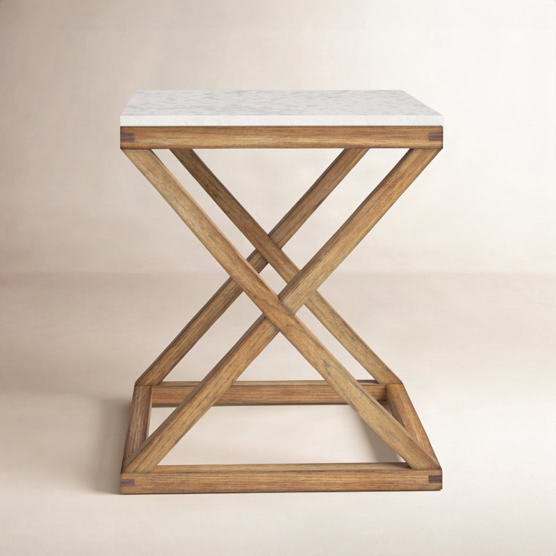 Braylon Marble & Wood End Table, White/Natural