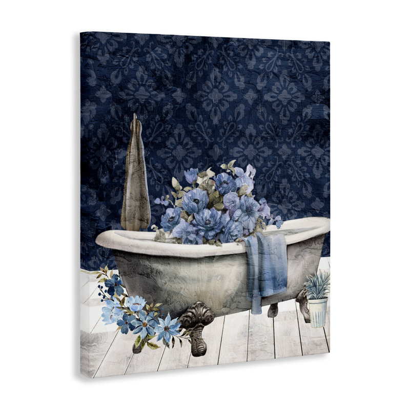 Toile de baignoire florale bleue, design par Kim Allen, H 20 po x l 16 po