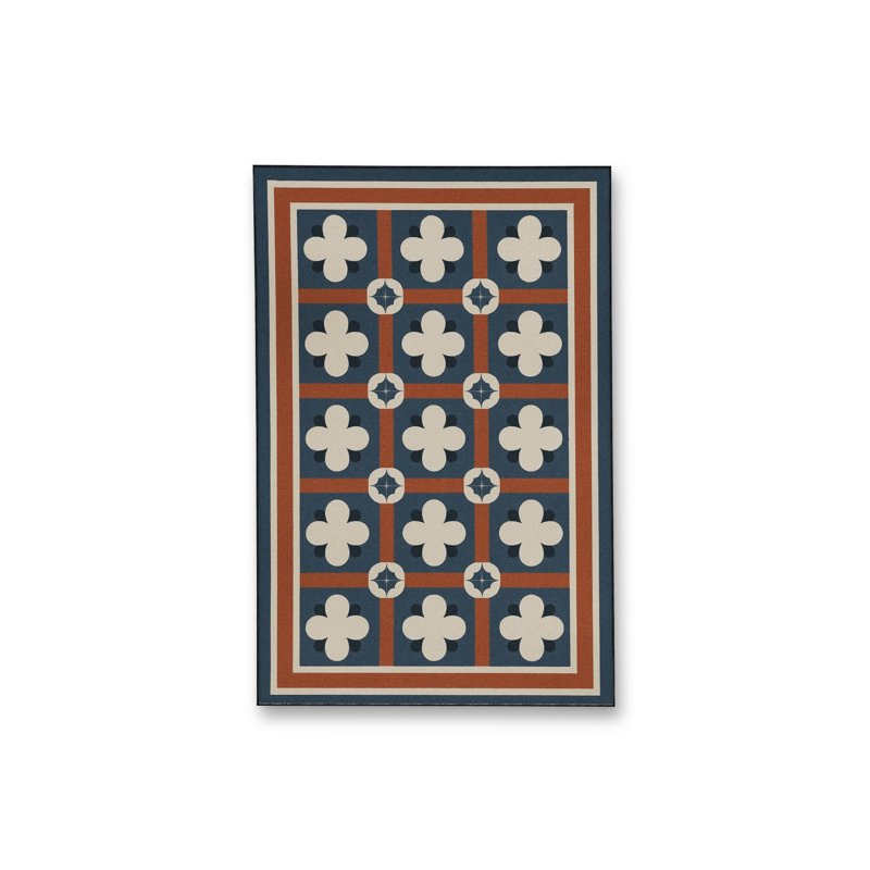Tapis bleu tissé lavable rétro Mosso, 3'11" x 5'11"