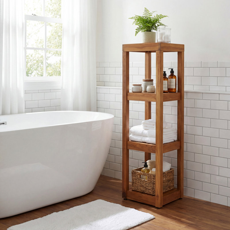 Sula Square Four-Tier Teak Bath Stand