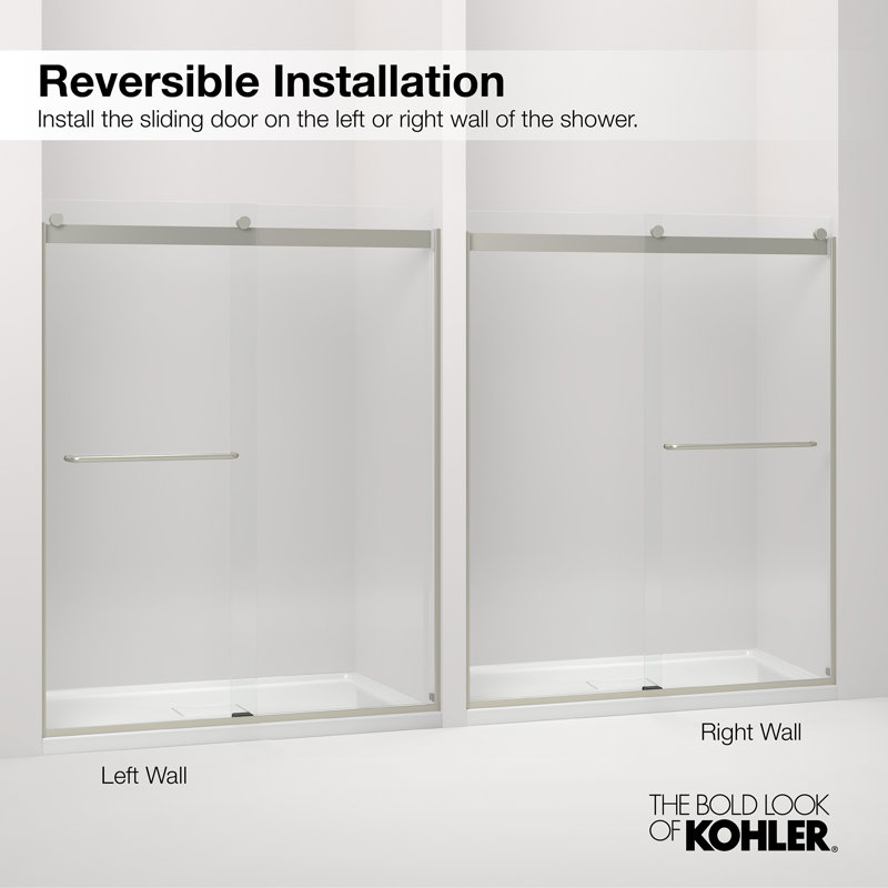 Sliding Shower Door, 75-1/2-In H X 68-1/4 - 71-5/8-In W, Frosted w/Rectangular Grid