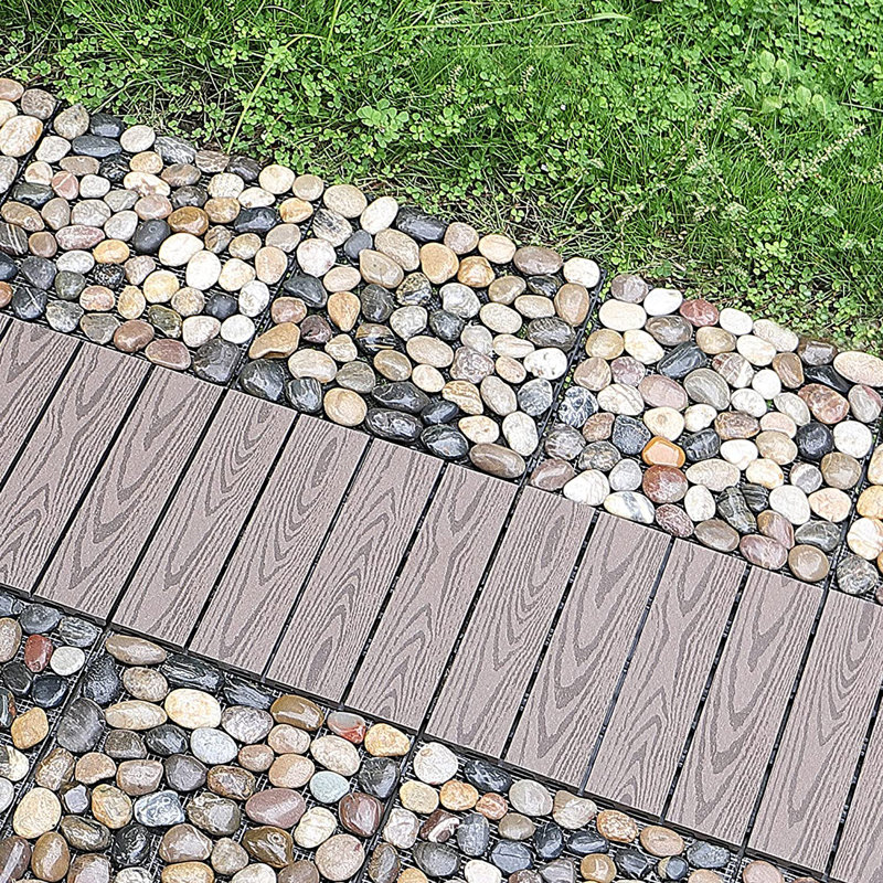 12 tuiles de terrasse à emboîtement pierre naturelle L 12 x l 12 x 4, Gray/White Pebble Stone