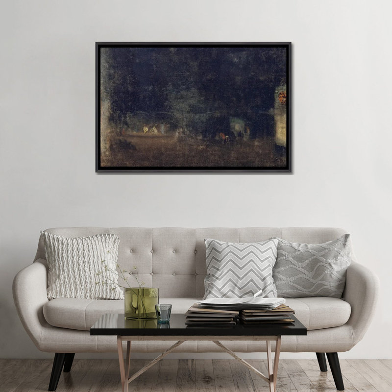 Nocturne en noir et or les jardins - reproduction d'art mural - toile encadrée, 32 po x 48 po, Toile avec cadre, Noir patiné