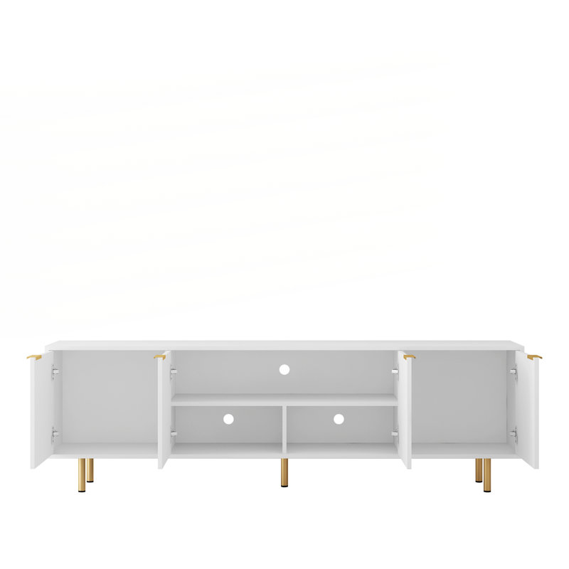 TV Stand Fluted 68" with Power Outlet, White