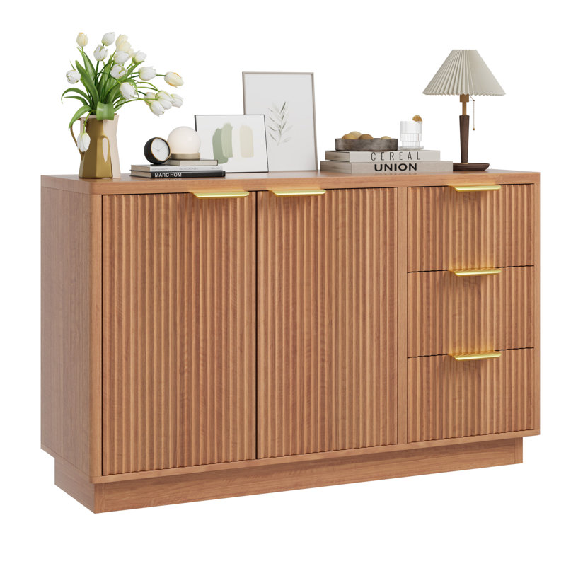 Buffet moderne 47 "avec 3 tiroirs et 2 portes de rangement, table buffet en bois