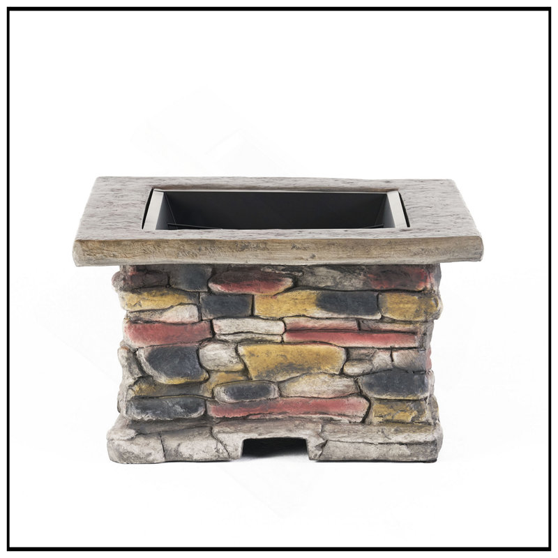28" Burning Outdoor Fire Pit Table With Lid, Natural/Grey