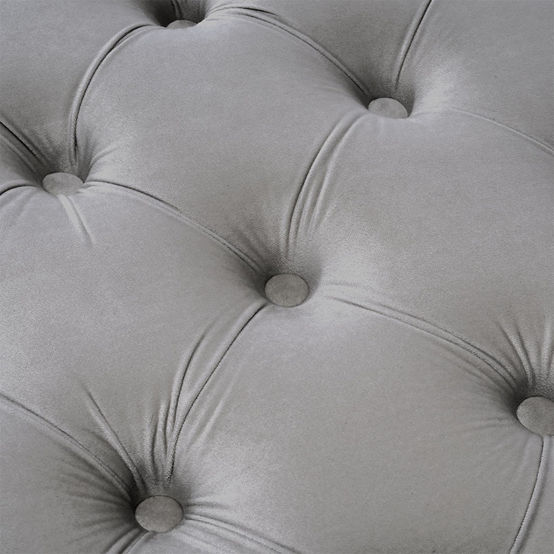 90cm Wide Velvet Tufted Rectangle No Pattern Standard Ottoman, Grey