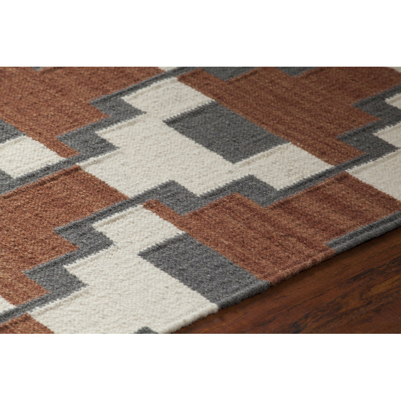 Tapis contemporain tissé à la main Avon de couleur rouille / gris / blanc, Rectangle 5 pi x 7 pi 6 po